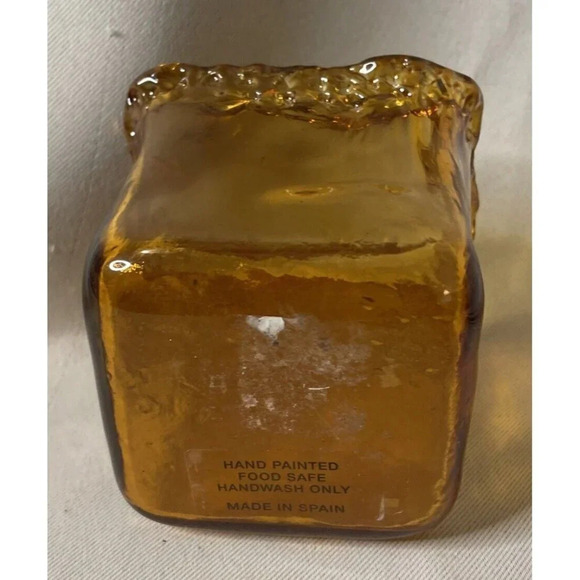 Amber Art Glass Square Cube Votive Candle Holder Spain MCM Retro Style 3” - Picture 6 of 8